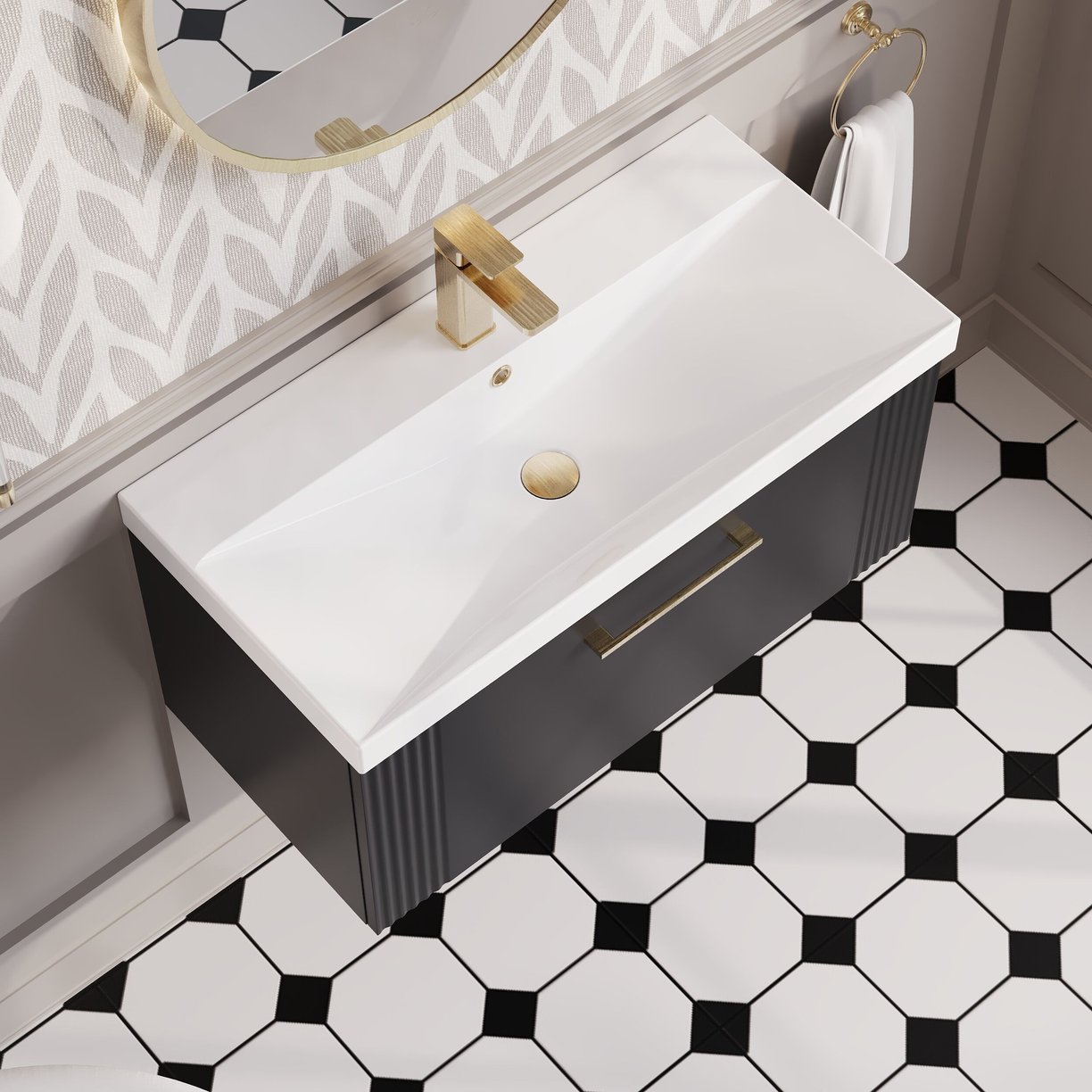 800mm W/H Single Drawer Vanity & Basin 3 - Satin Soft Black