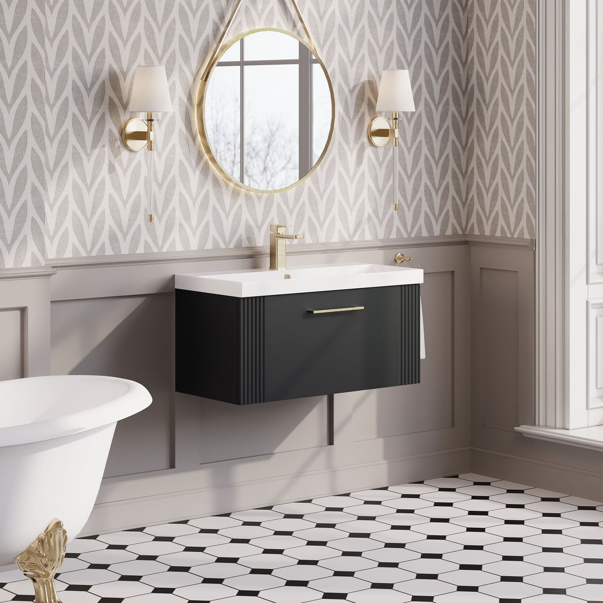 800mm W/H Single Drawer Vanity & Basin 3 - Satin Soft Black