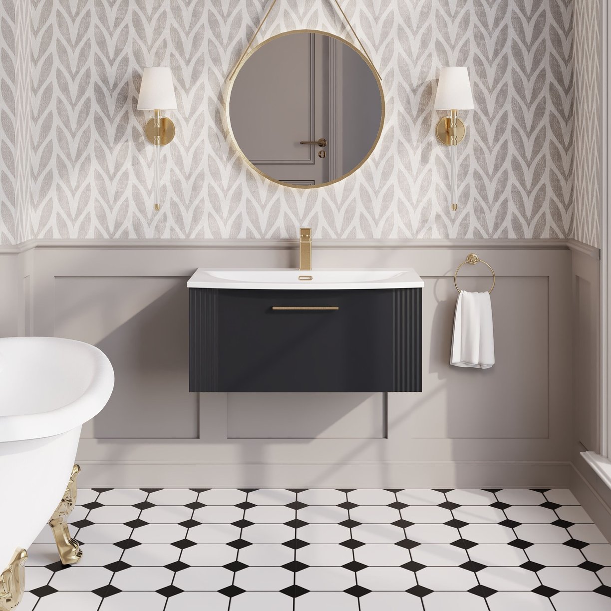 800mm W/H Single Drawer Vanity & Basin 4 - Satin Soft Black