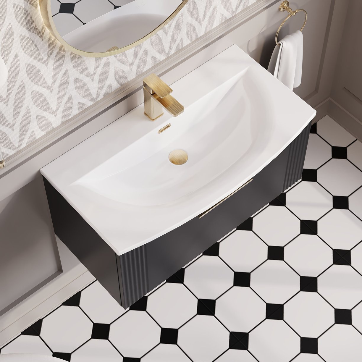 800mm W/H Single Drawer Vanity & Basin 4 - Satin Soft Black