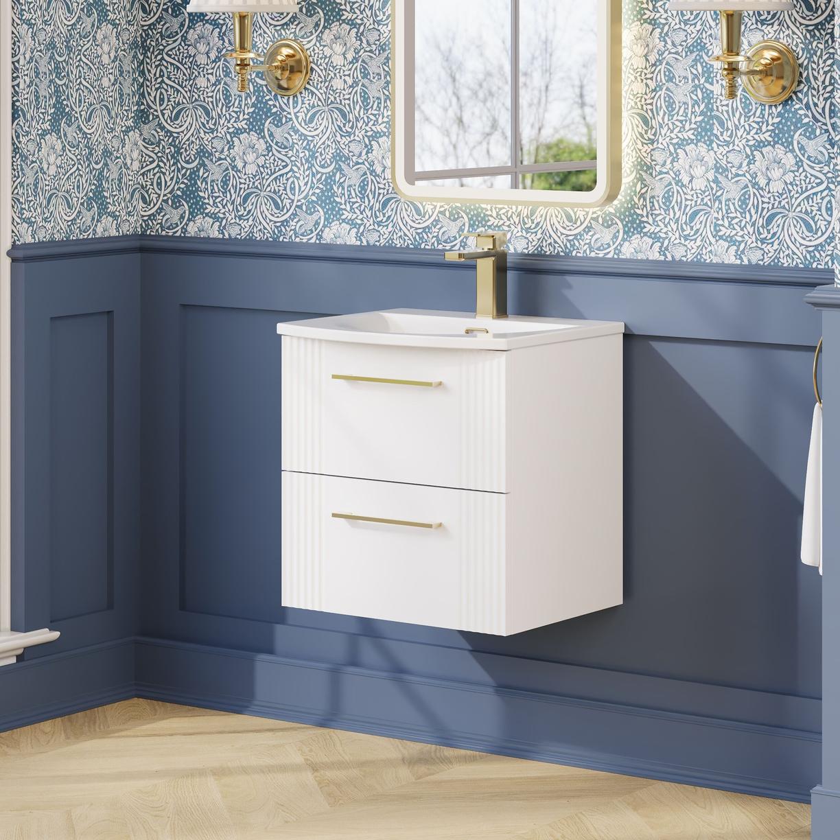 500mm W/H 2-Drawer Vanity & Basin 4 - Satin White