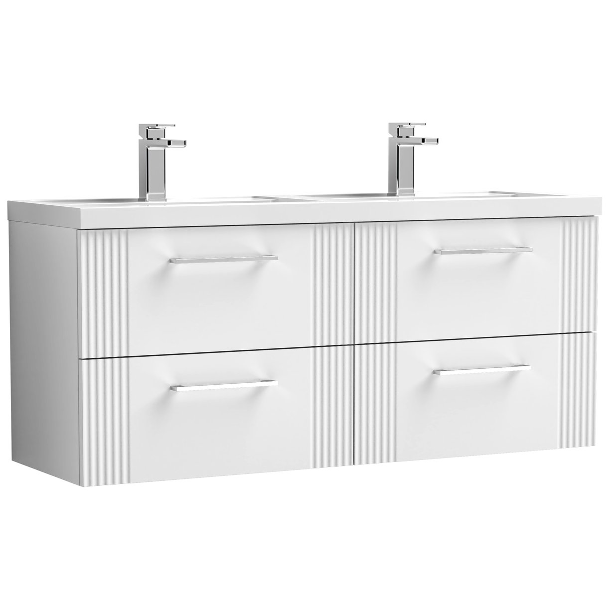 1200mm W/H 4-Drawer Vanity & Double Basin - Satin White