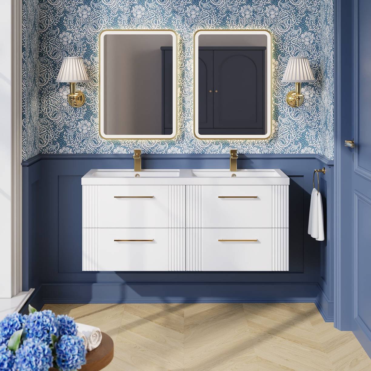 1200mm W/H 4-Drawer Vanity & Double Basin - Satin White