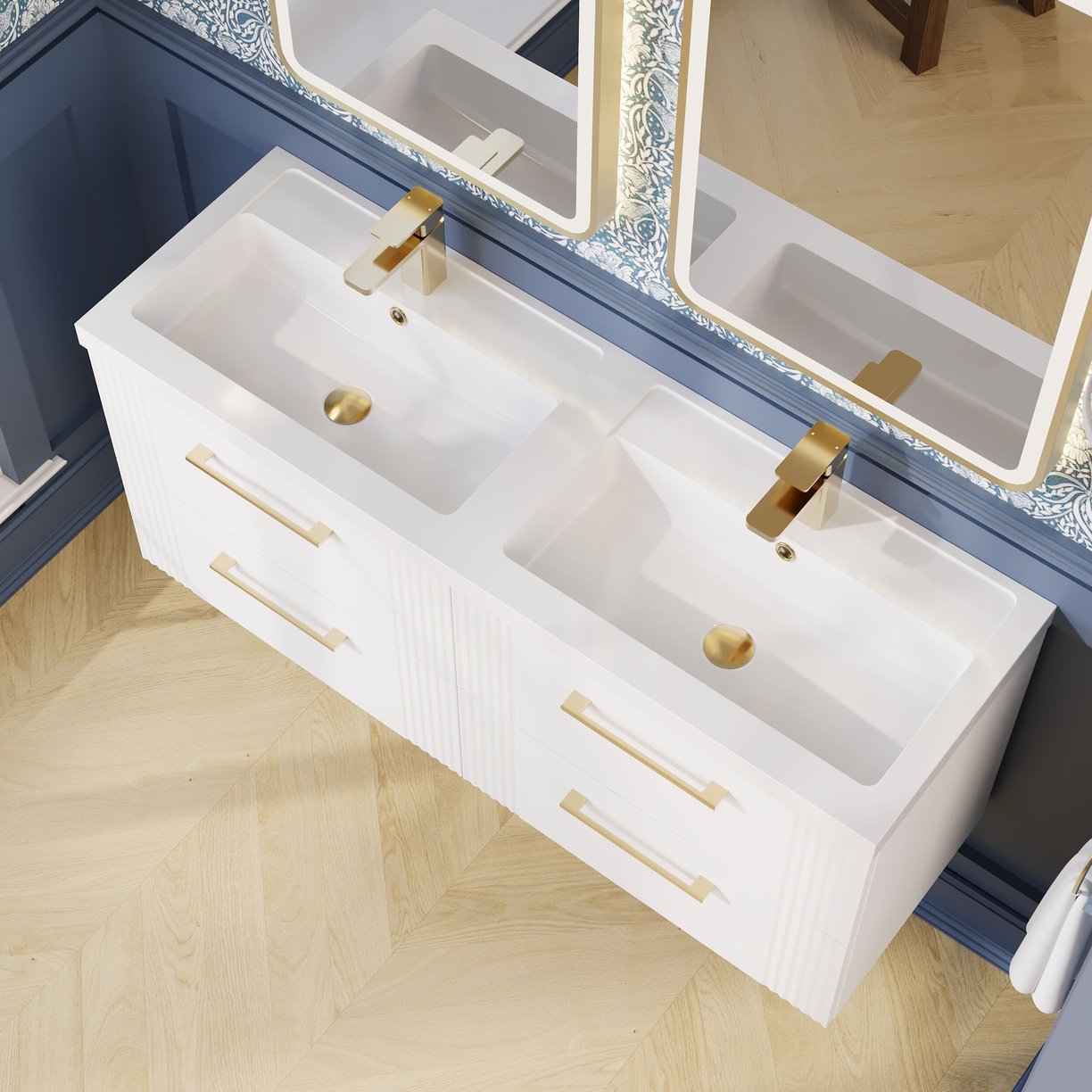 1200mm W/H 4-Drawer Vanity & Double Basin - Satin White