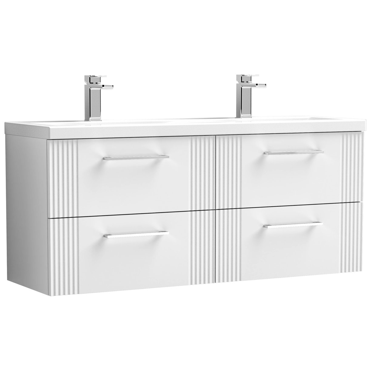 1200mm W/H 4-Drawer Vanity & Double Basin - Satin White
