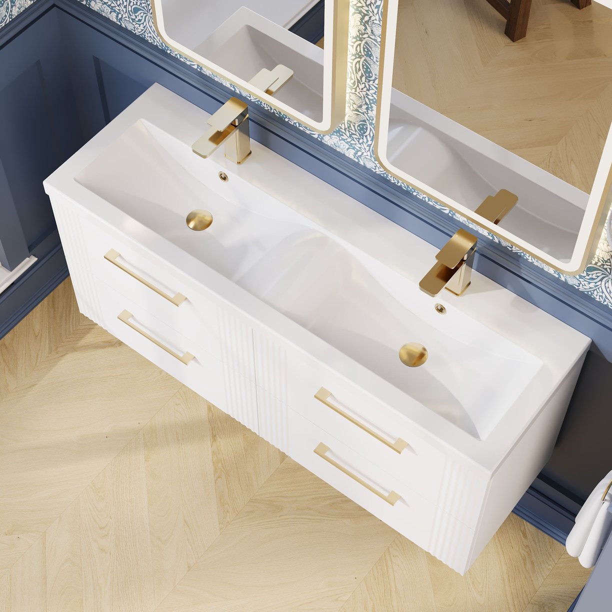 1200mm W/H 4-Drawer Vanity & Double Basin - Satin White