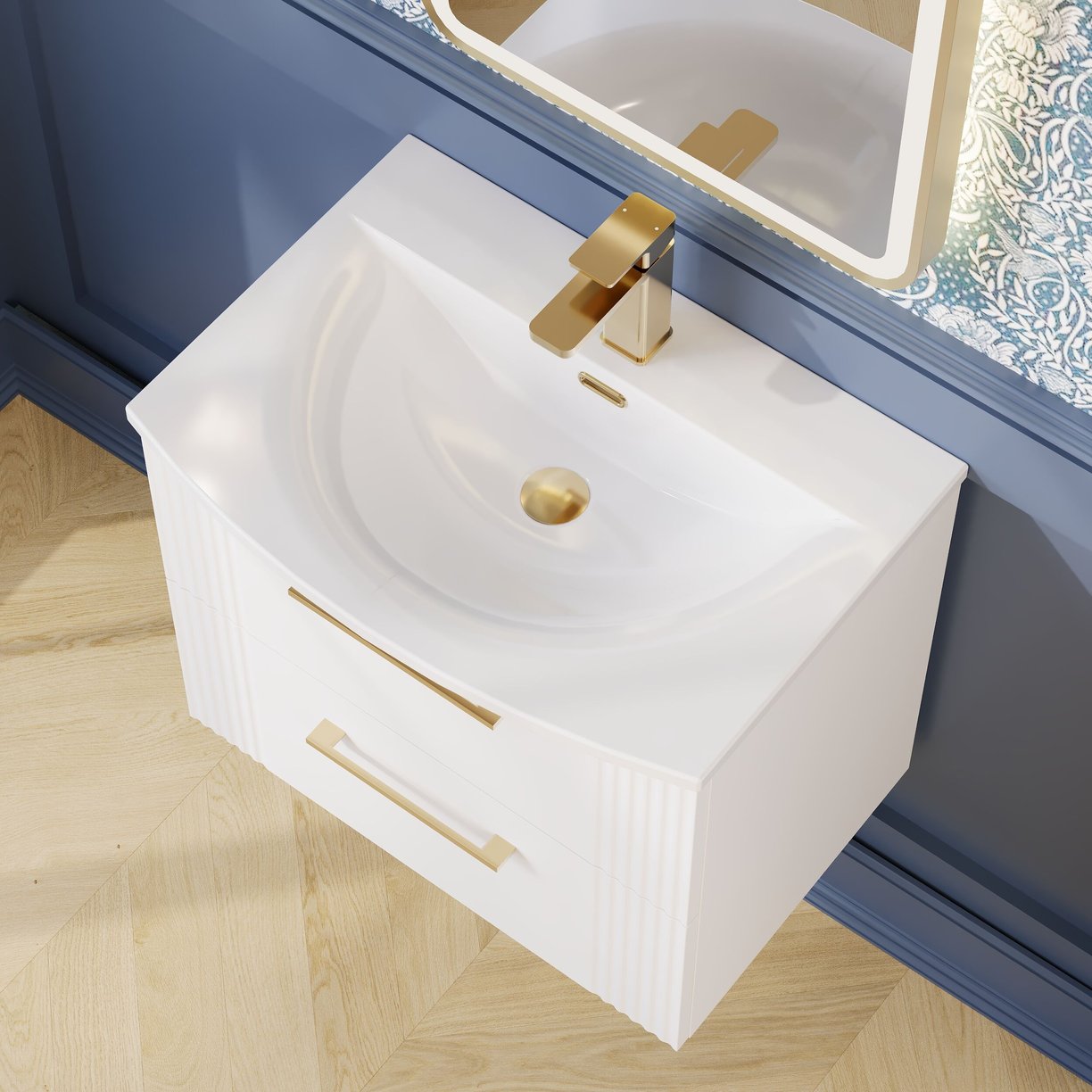 600mm W/H 2-Drawer Vanity & Basin 4 - Satin White