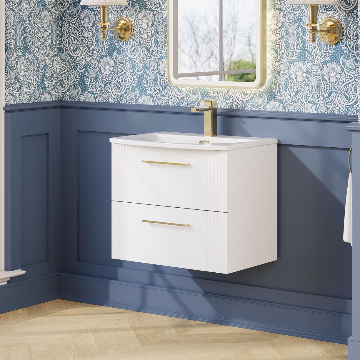 600mm W/H 2-Drawer Vanity & Basin 4 - Satin White