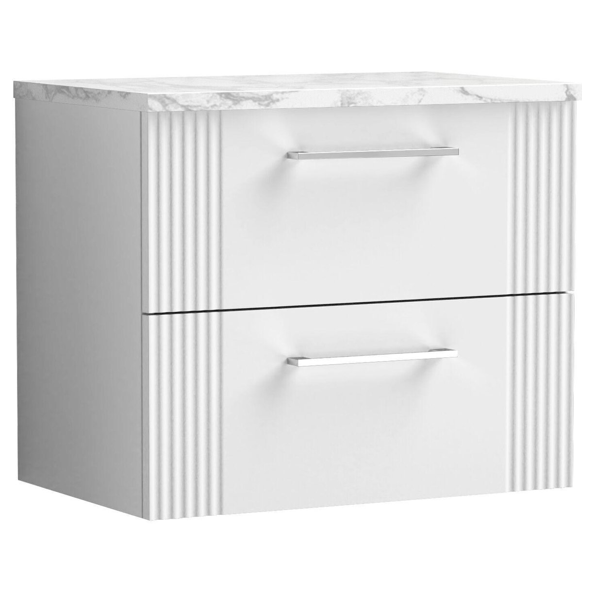 600mm W/H 2-Drawer Vanity & Laminate Top - Satin White
