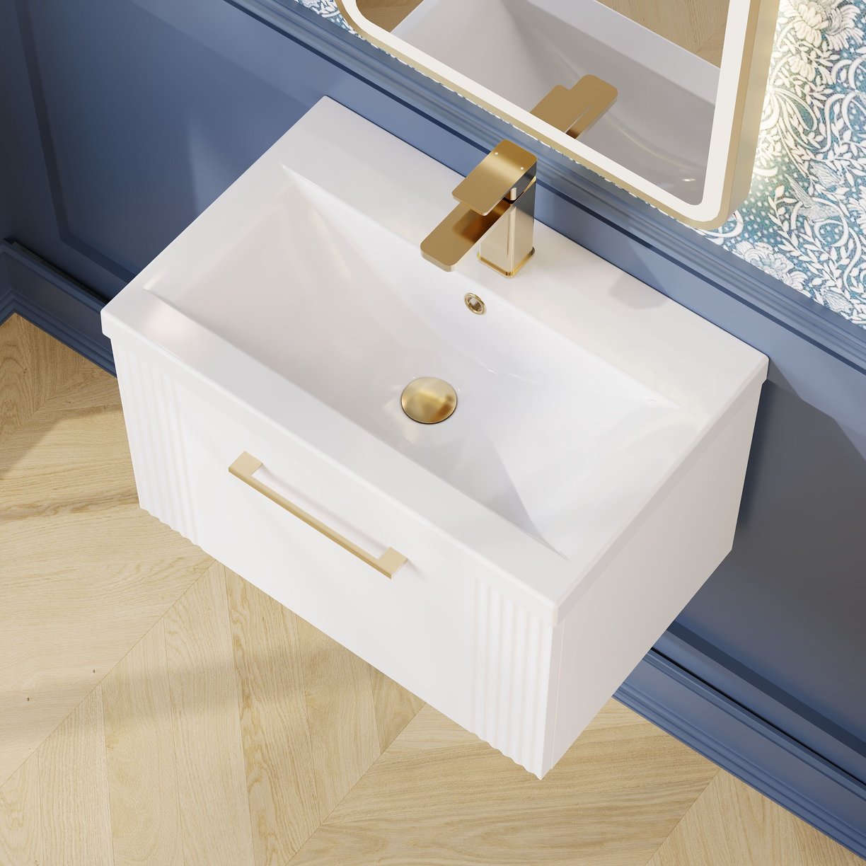 600mm W/H Single Drawer Vanity & Basin 1 - Satin White