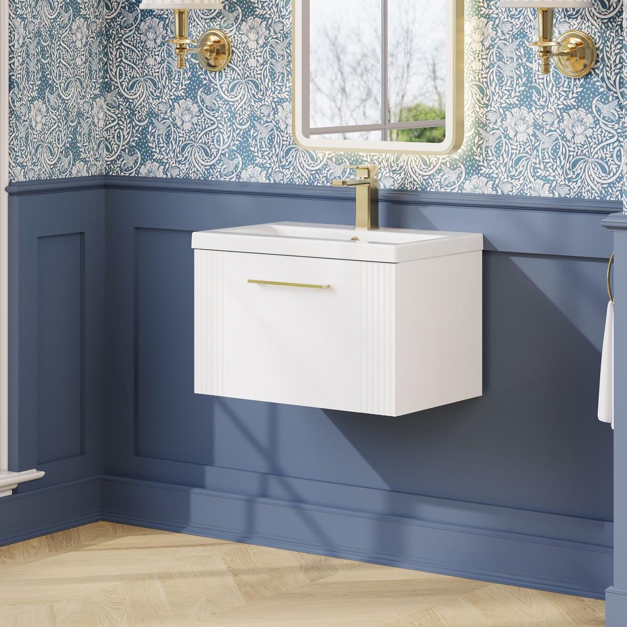 600mm W/H Single Drawer Vanity & Basin 1 - Satin White
