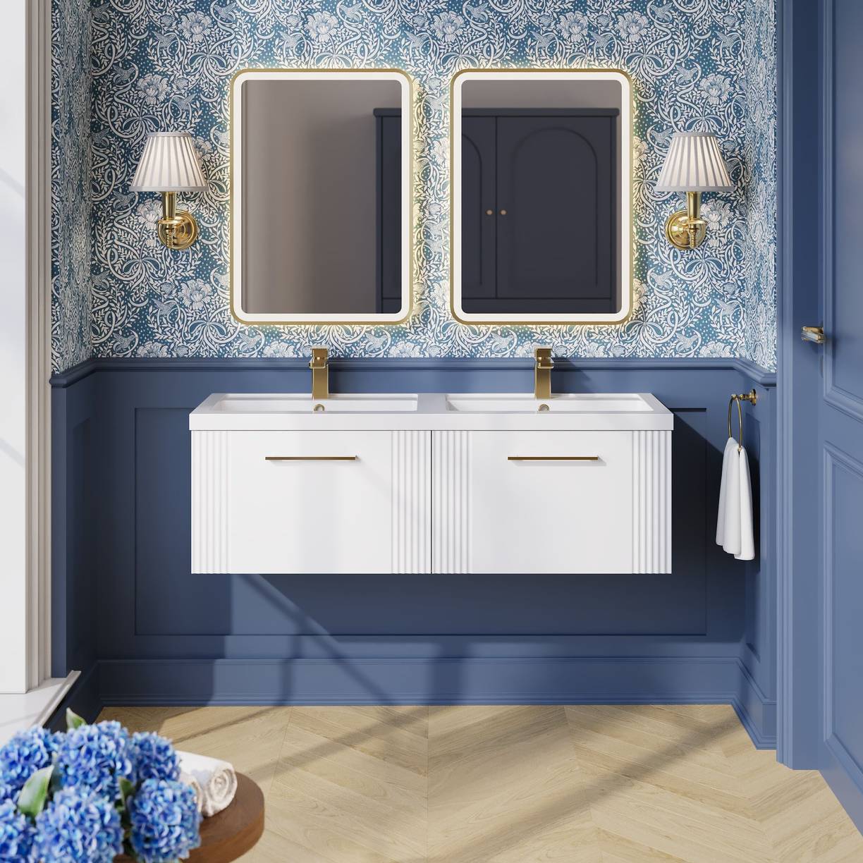 1200mm W/H 2-Drawer Vanity & Double Basin - Satin White