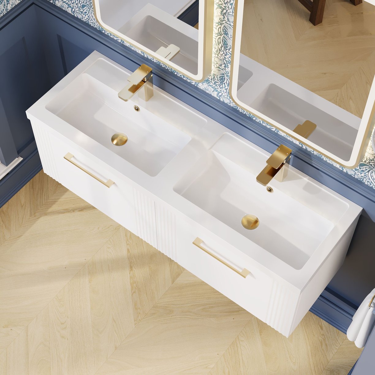 1200mm W/H 2-Drawer Vanity & Double Basin - Satin White