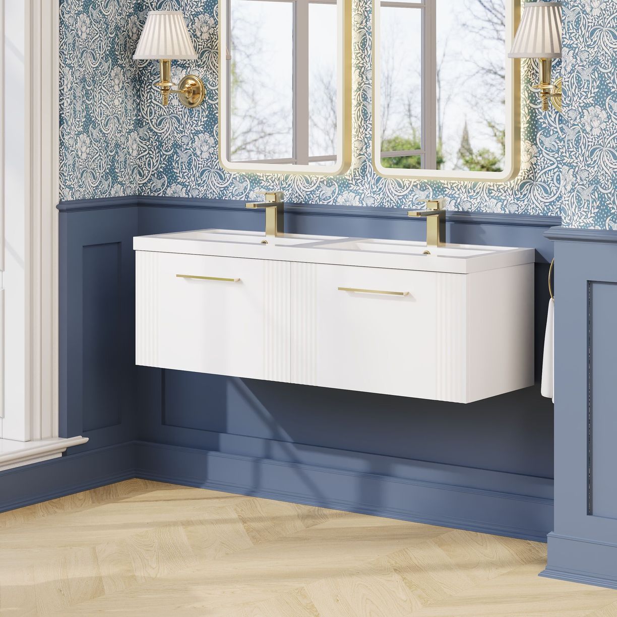 1200mm W/H 2-Drawer Vanity & Double Basin - Satin White
