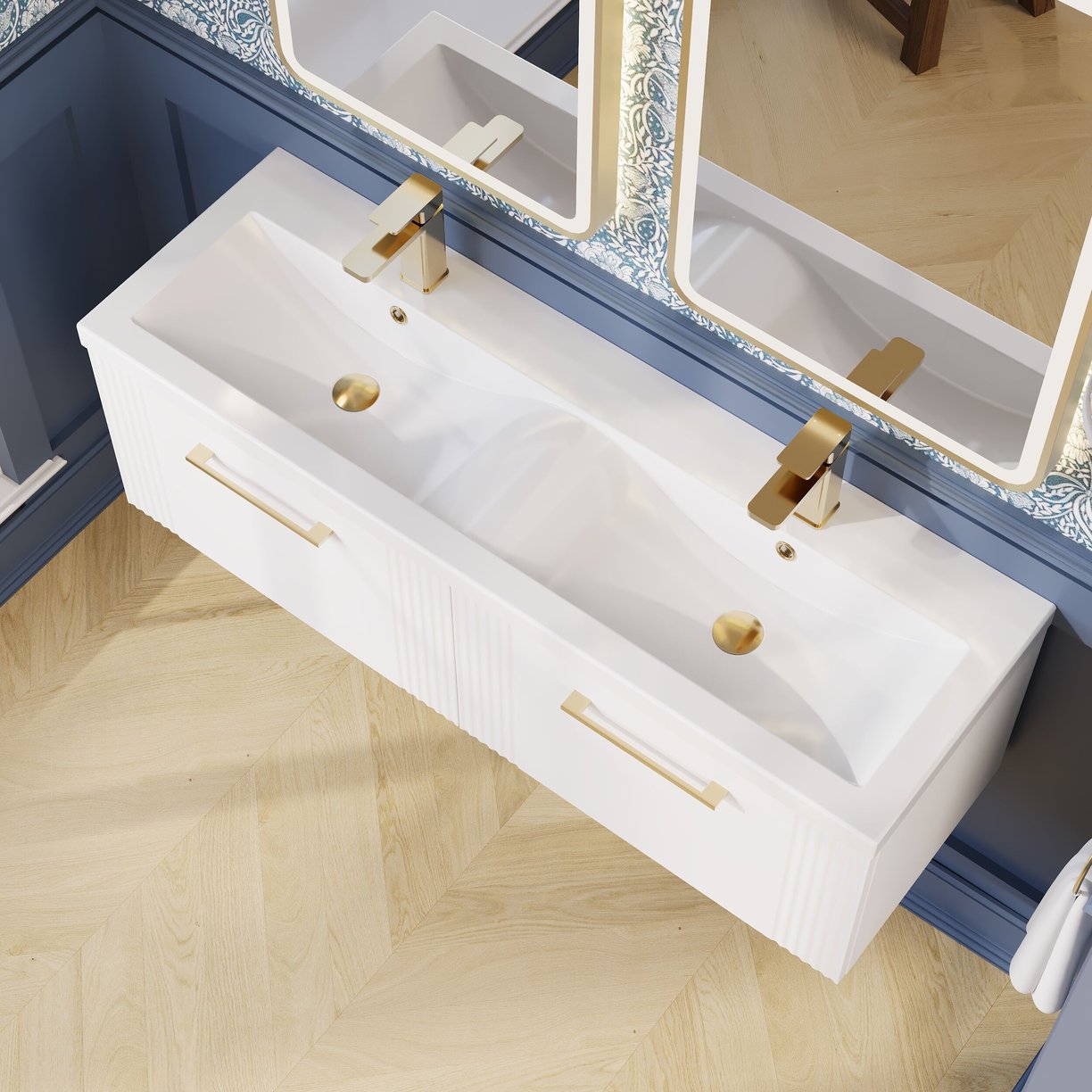 1200mm W/H 2-Drawer Vanity & Double Basin - Satin White