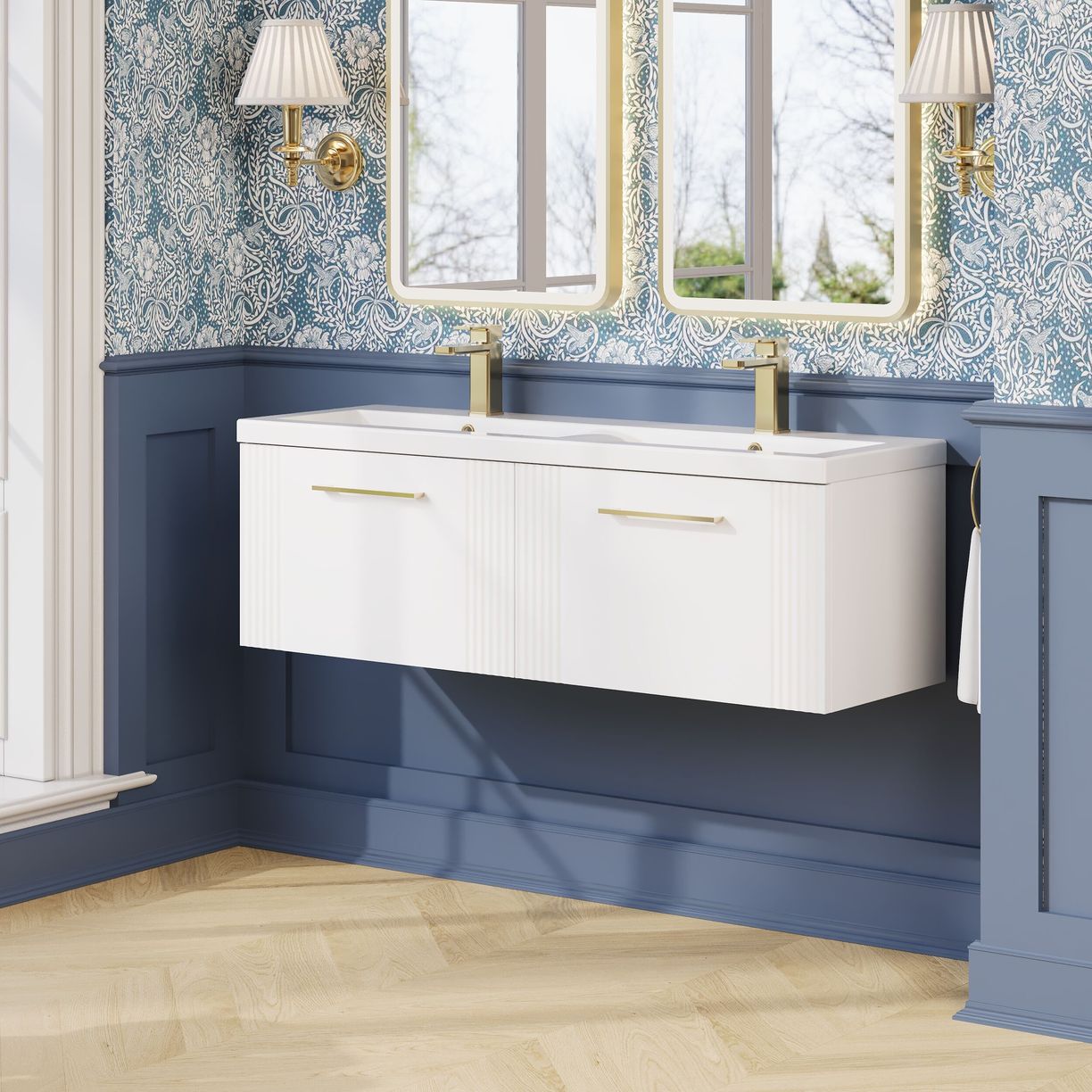 1200mm W/H 2-Drawer Vanity & Double Basin - Satin White