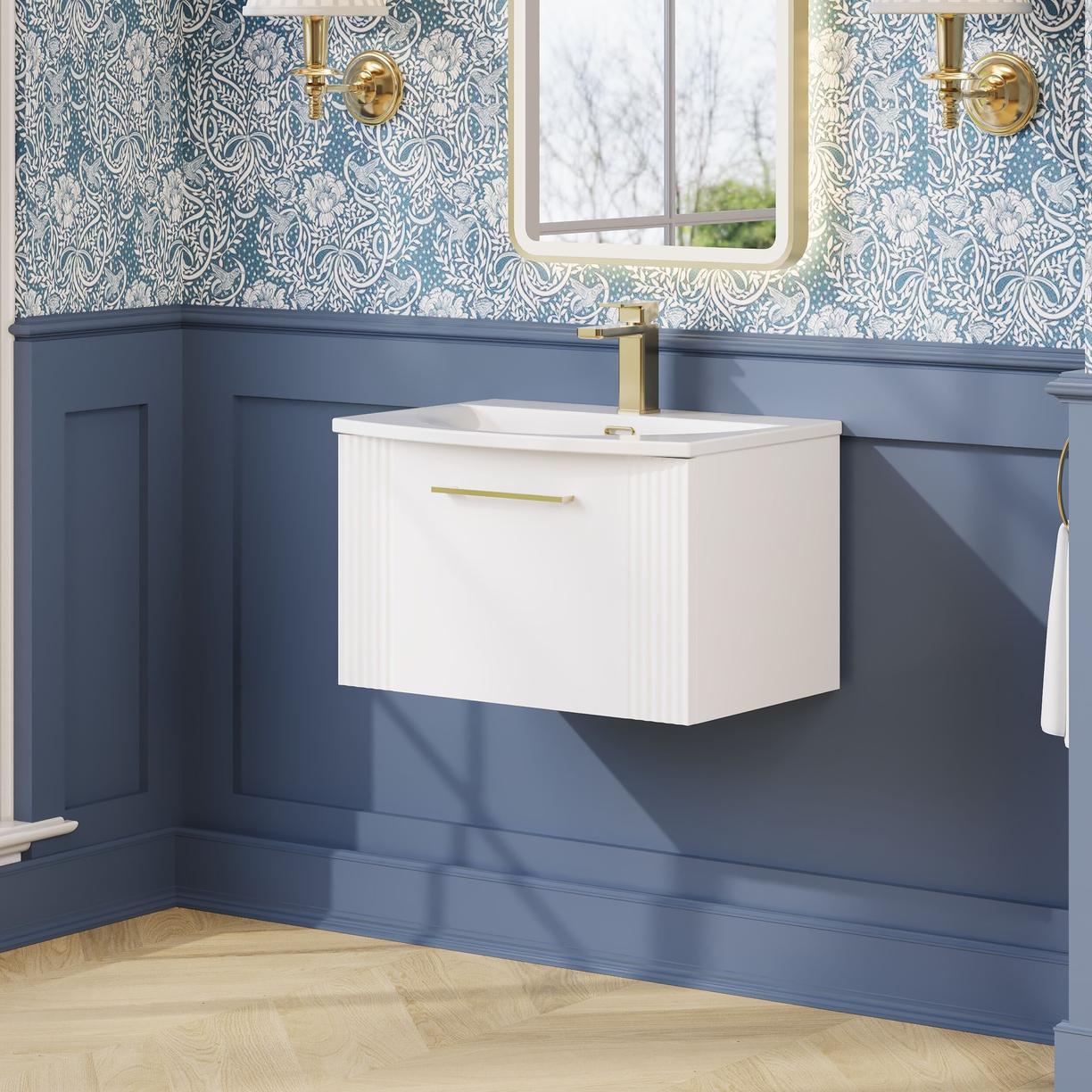 600mm W/H Single Drawer Vanity & Basin 4 - Satin White