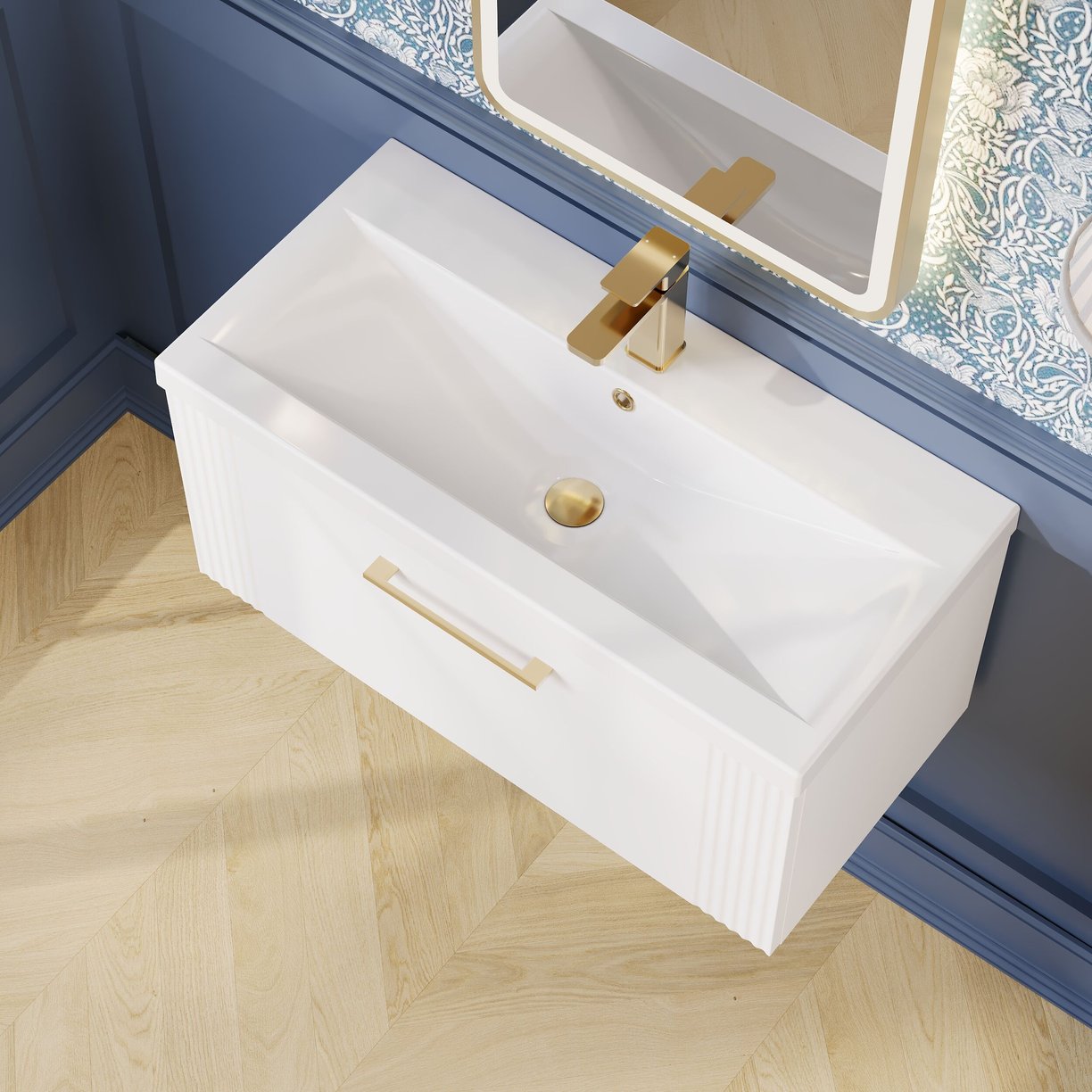 800mm W/H Single Drawer Vanity & Basin 1 - Satin White