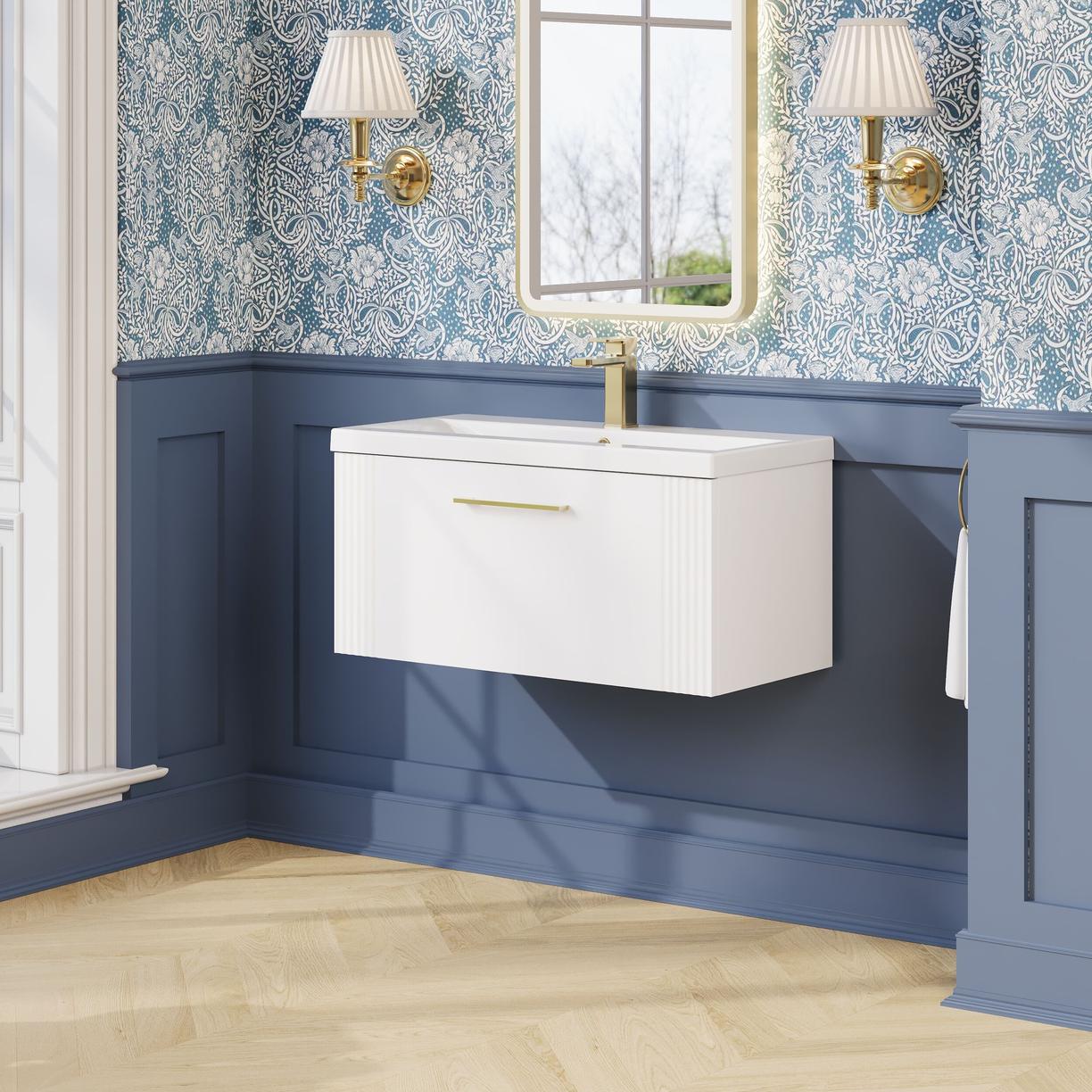 800mm W/H Single Drawer Vanity & Basin 1 - Satin White