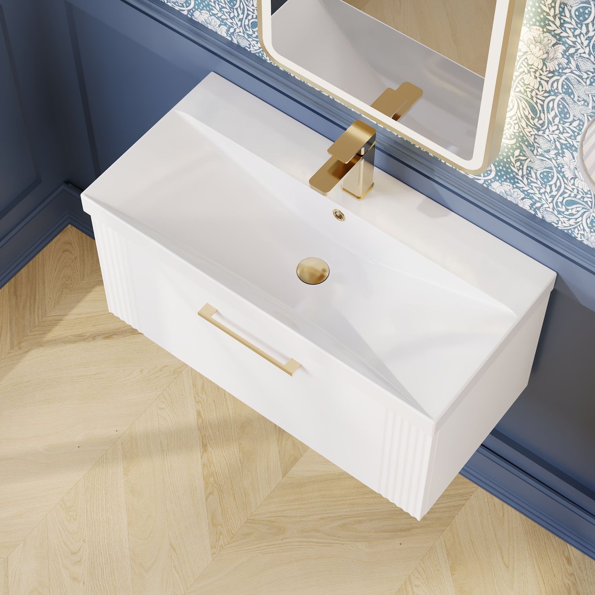 800mm W/H Single Drawer Vanity & Basin 3 - Satin White