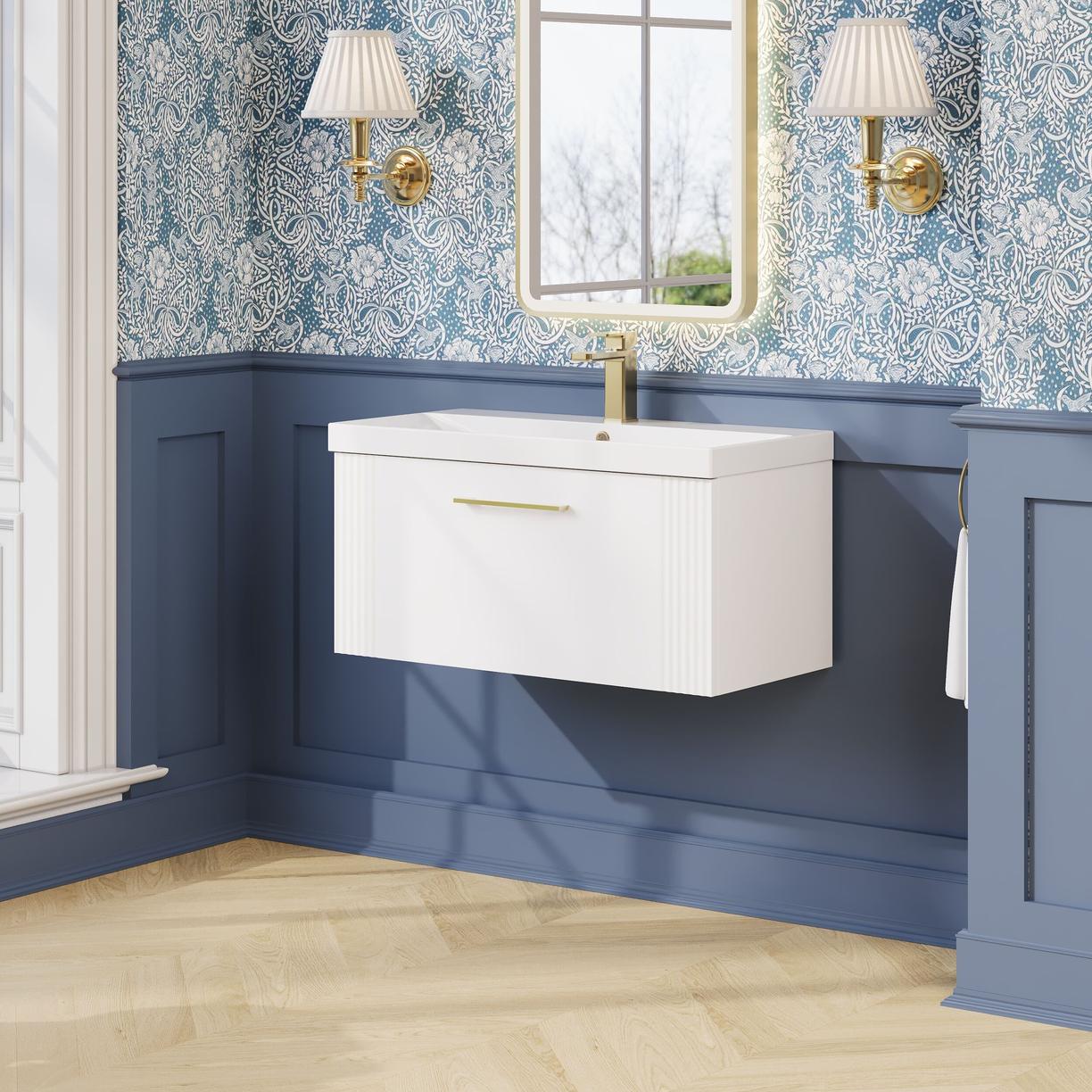 800mm W/H Single Drawer Vanity & Basin 3 - Satin White