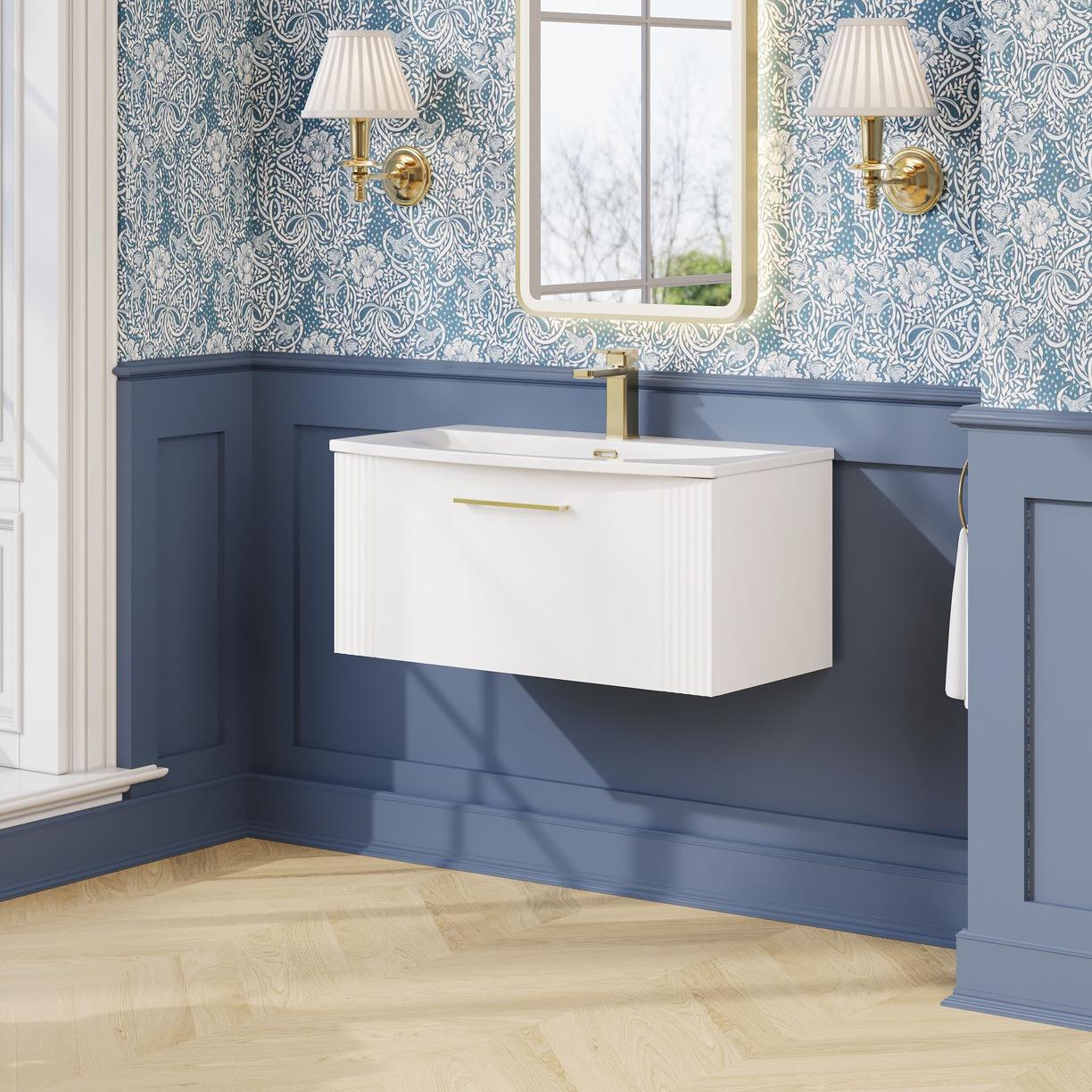 800mm W/H Single Drawer Vanity & Basin 4 - Satin White