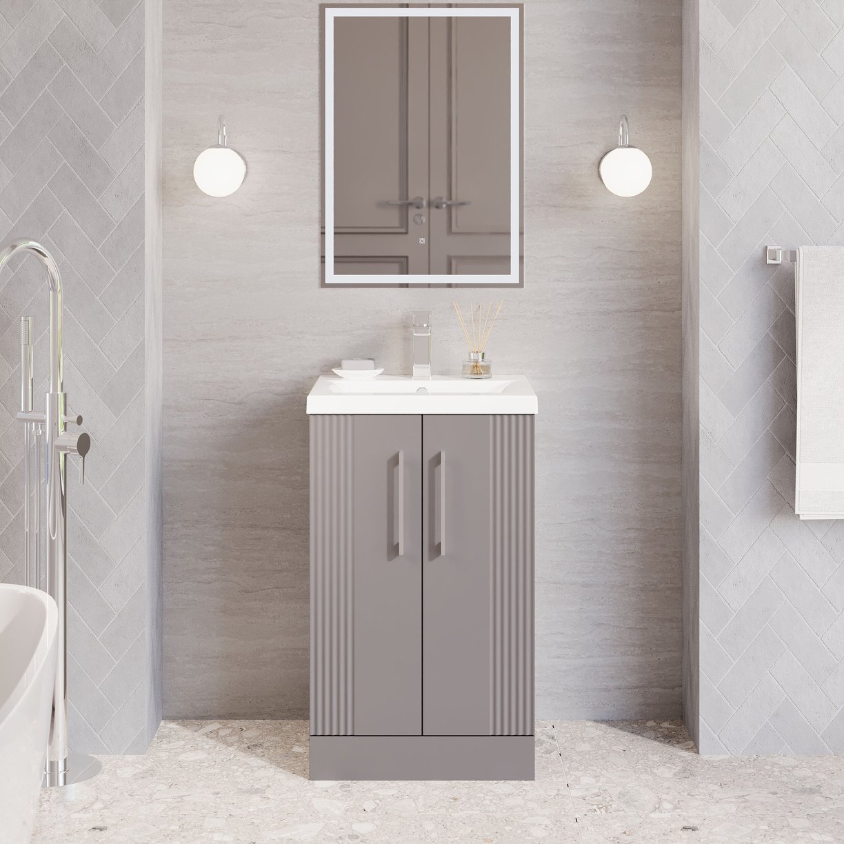 500mm FS 2-Door Vanity & Basin 1 - Satin Grey