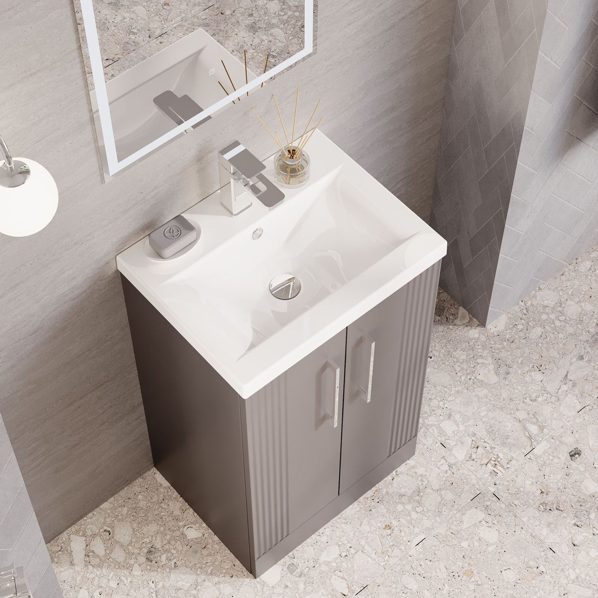 500mm FS 2-Door Vanity & Basin 1 - Satin Grey