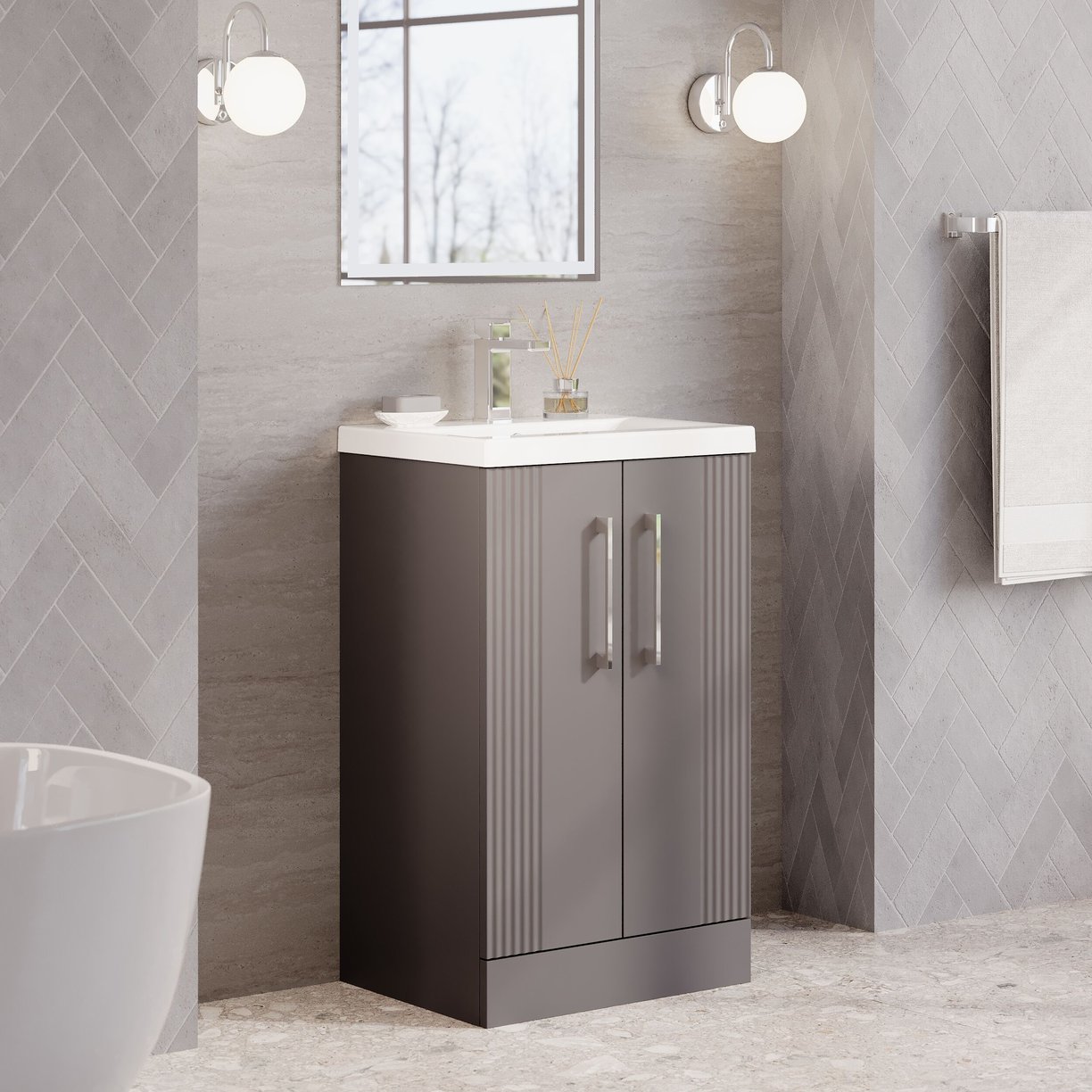 500mm FS 2-Door Vanity & Basin 1 - Satin Grey