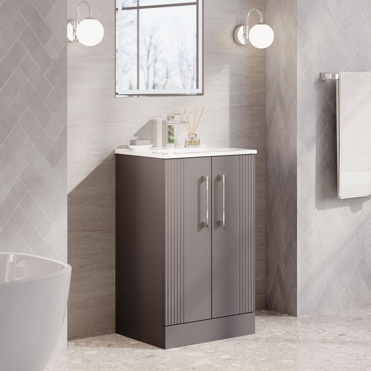 500mm FS 2-Door Vanity & Basin 2 - Satin Grey