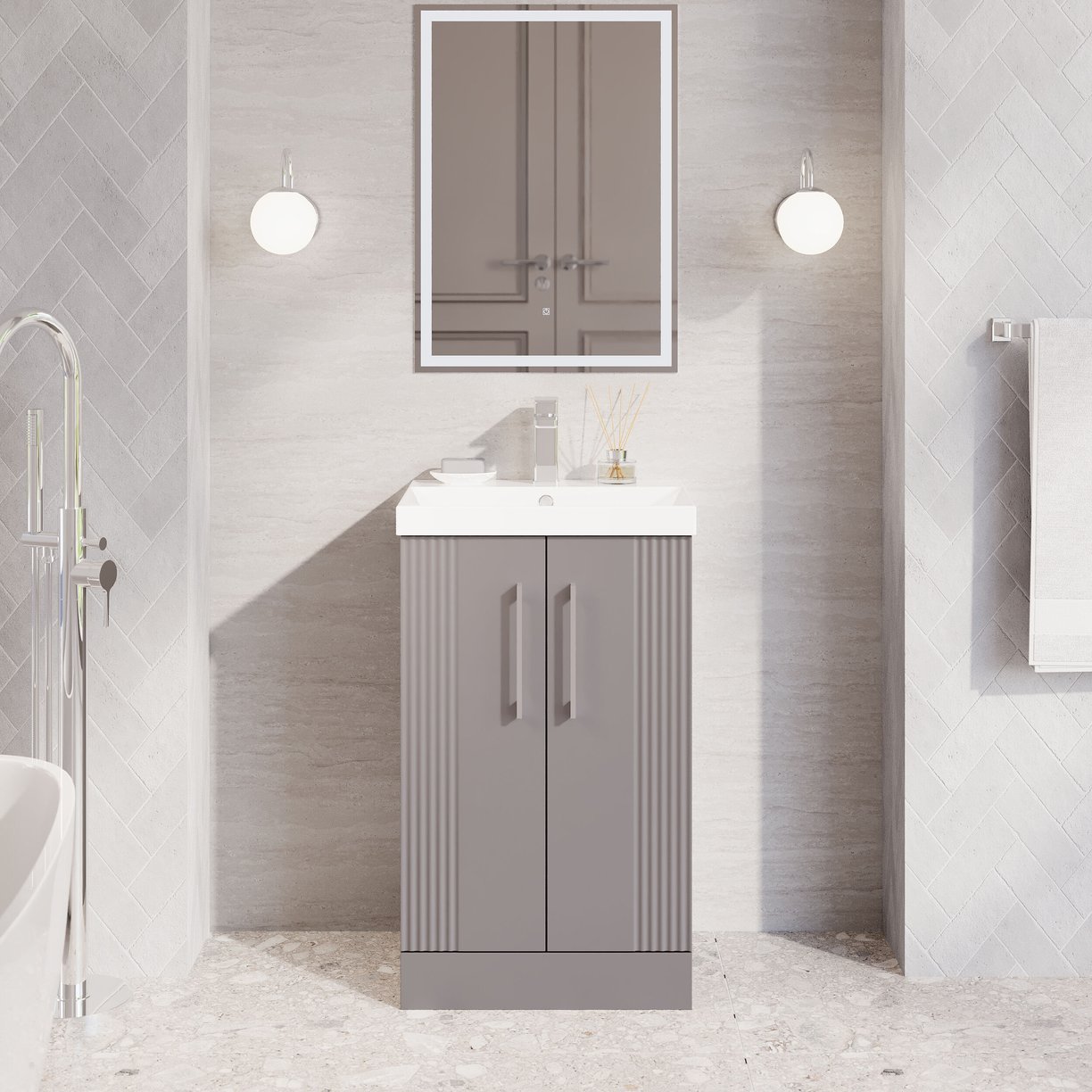 500mm FS 2-Door Vanity & Basin 3 - Satin Grey
