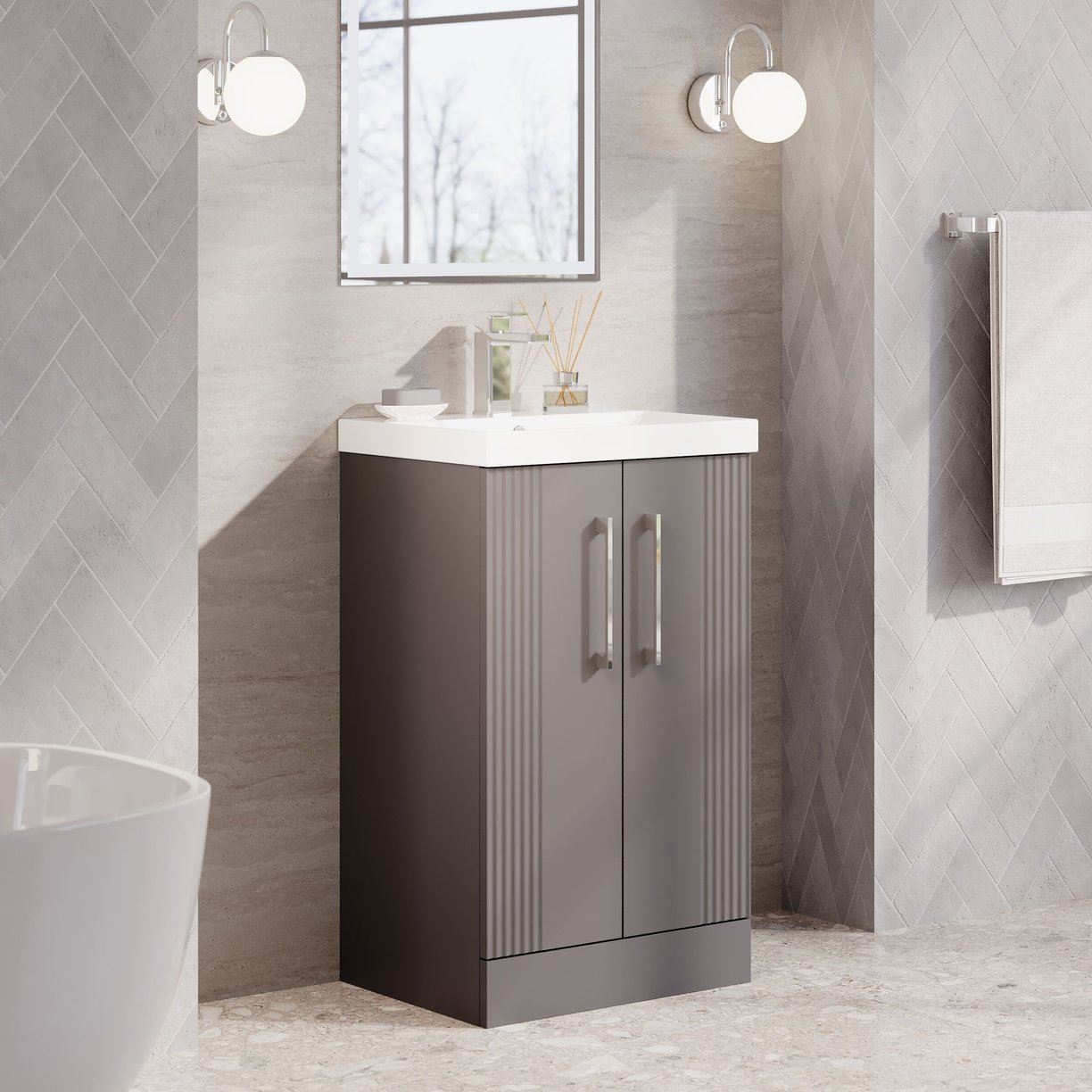 500mm FS 2-Door Vanity & Basin 3 - Satin Grey