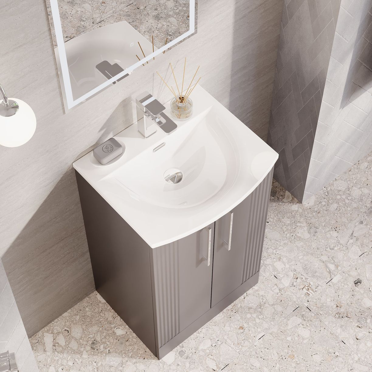 500mm FS 2-Door Vanity & Basin 4 - Satin Grey