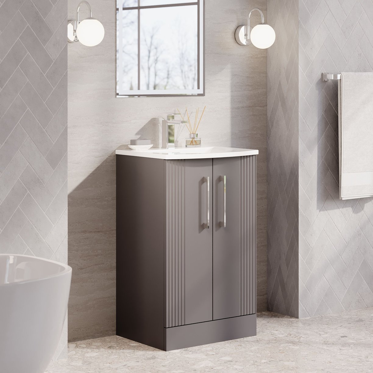 500mm FS 2-Door Vanity & Basin 4 - Satin Grey