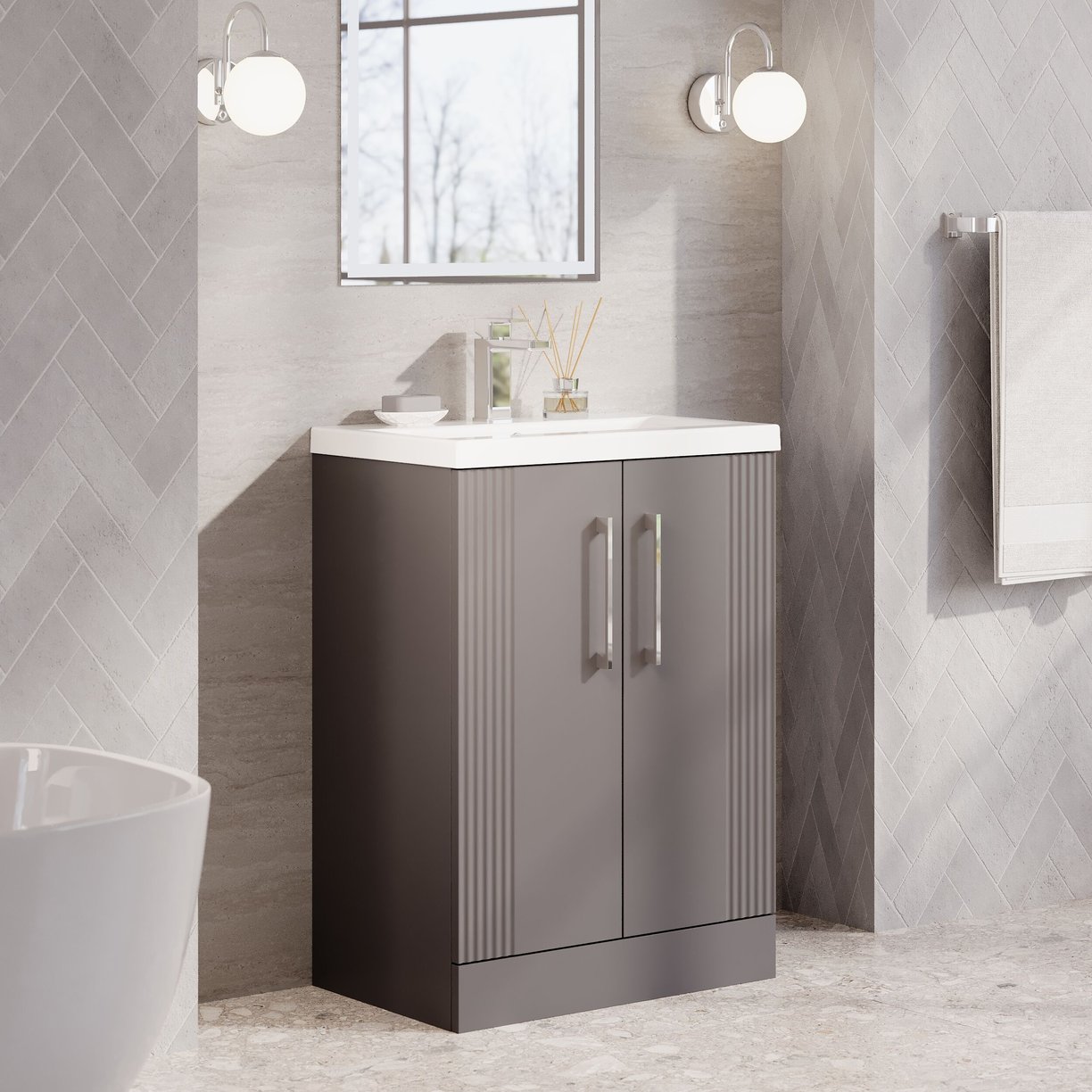 600mm F/S 2-Door Vanity & Basin 1 - Satin Grey