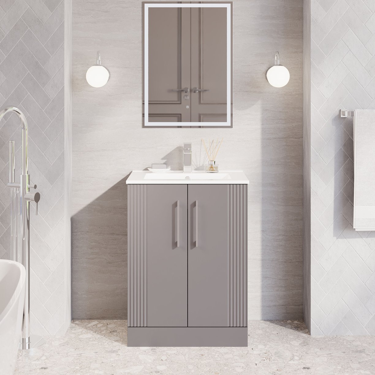 600mm F/S 2-Door Vanity & Basin 2 - Satin Grey