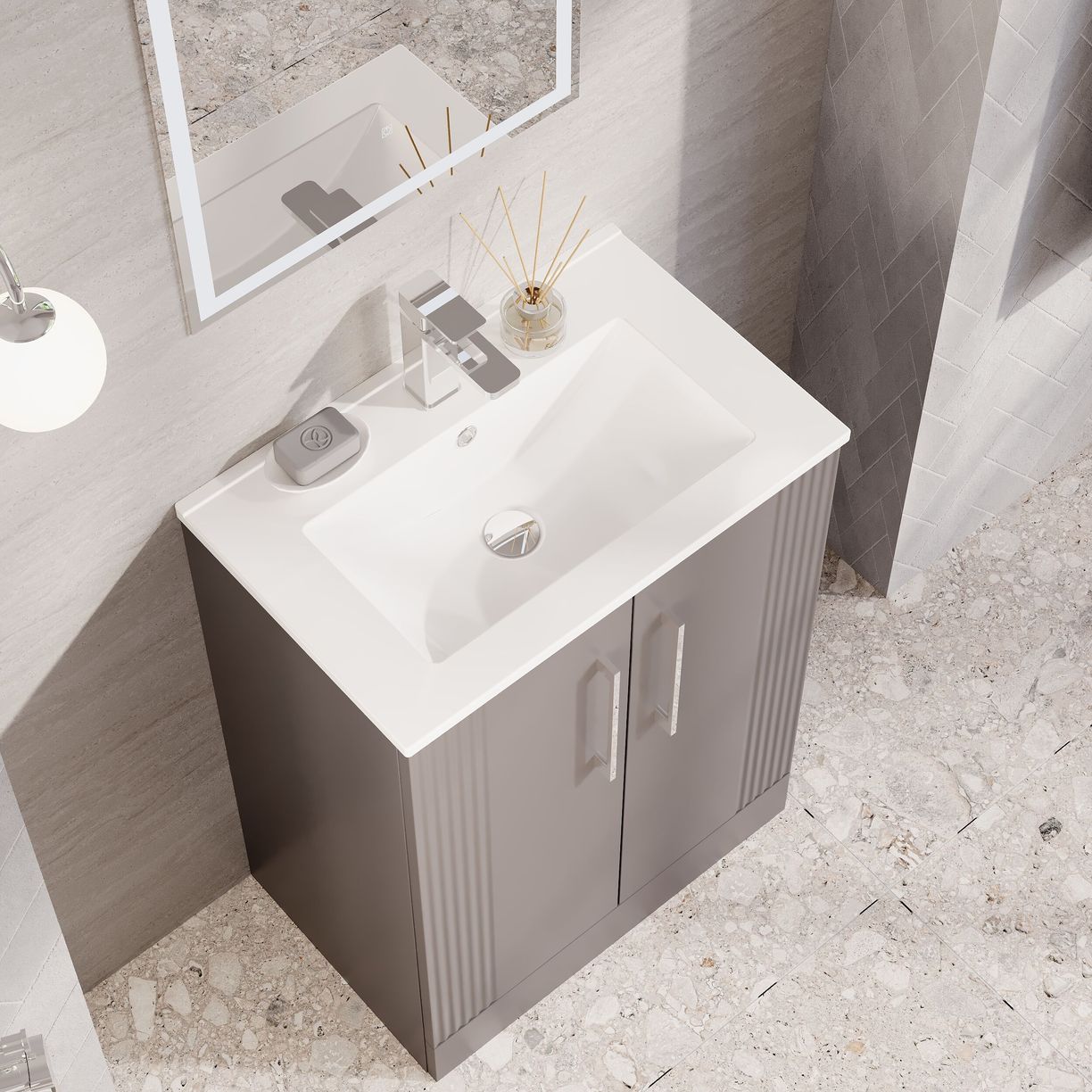 600mm F/S 2-Door Vanity & Basin 2 - Satin Grey