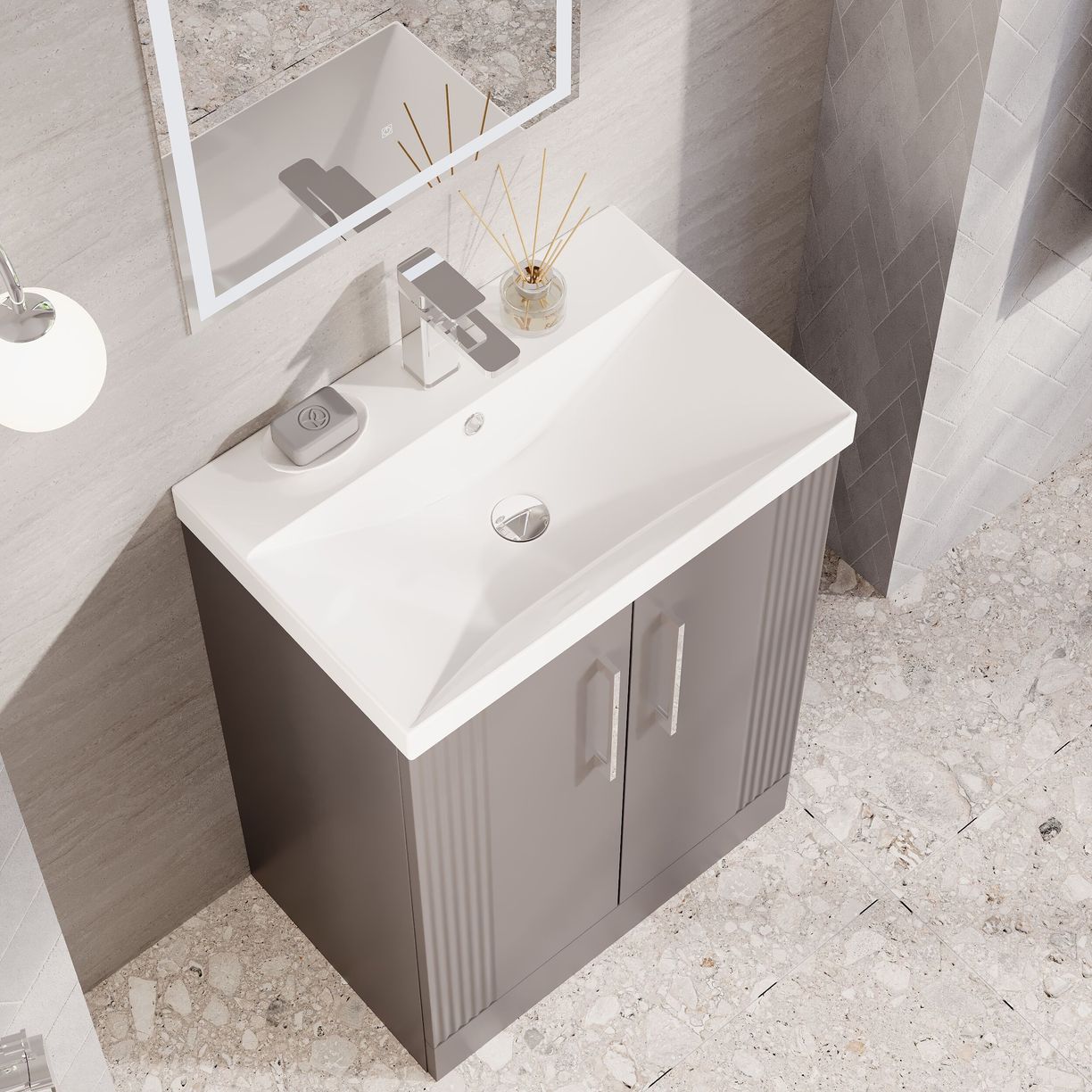 600mm F/S 2-Door Vanity & Basin 3 - Satin Grey