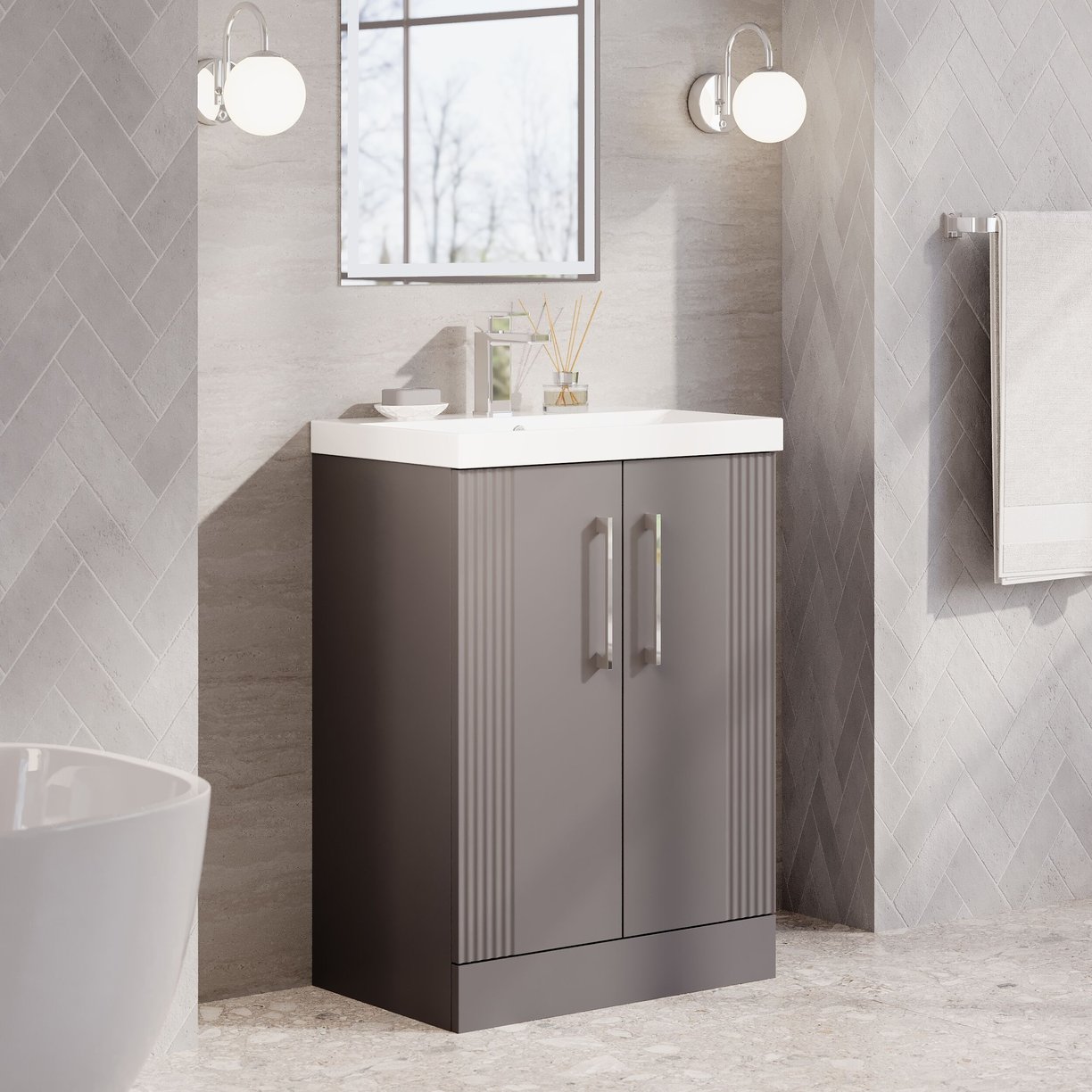600mm F/S 2-Door Vanity & Basin 3 - Satin Grey