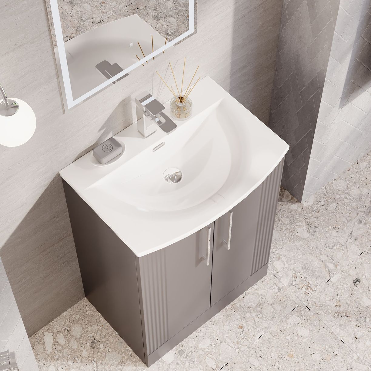 600mm F/S 2-Door Vanity & Basin 4 - Satin Grey