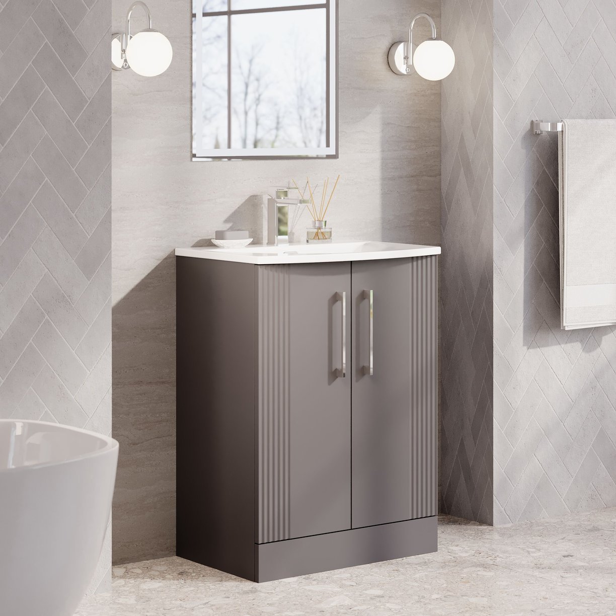 600mm F/S 2-Door Vanity & Basin 4 - Satin Grey