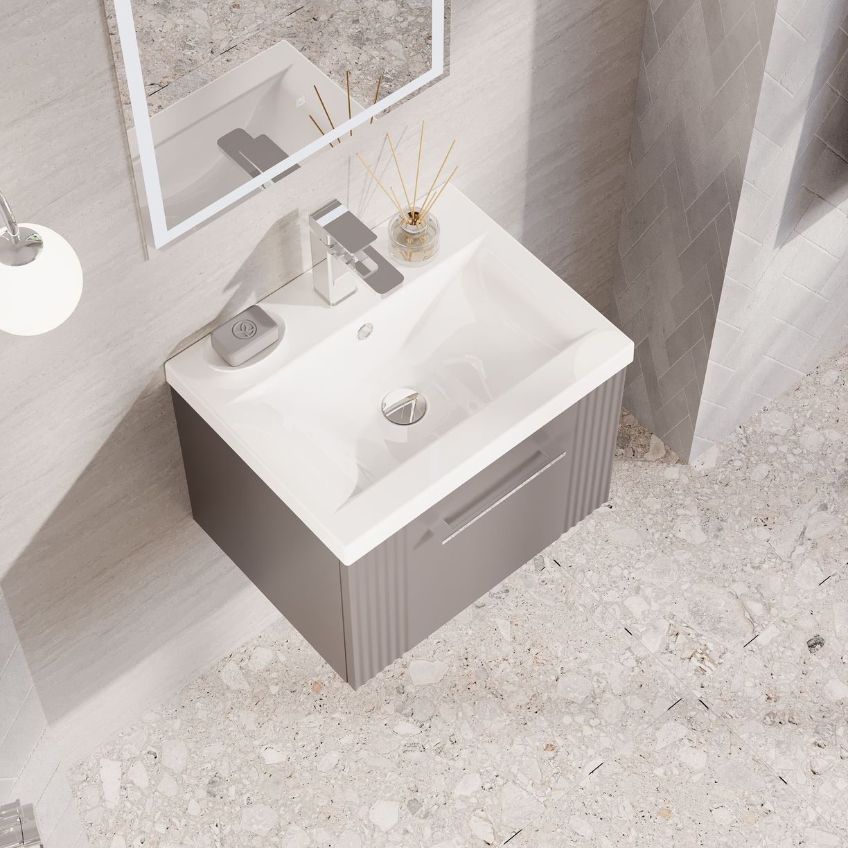500mm W/H Single Drawer Vanity & Basin 1 - Satin Grey