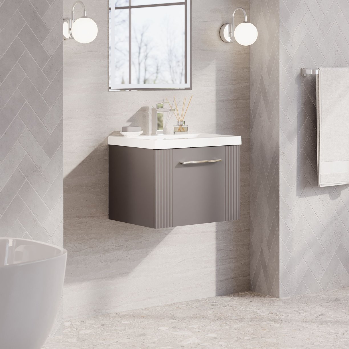 500mm W/H Single Drawer Vanity & Basin 1 - Satin Grey