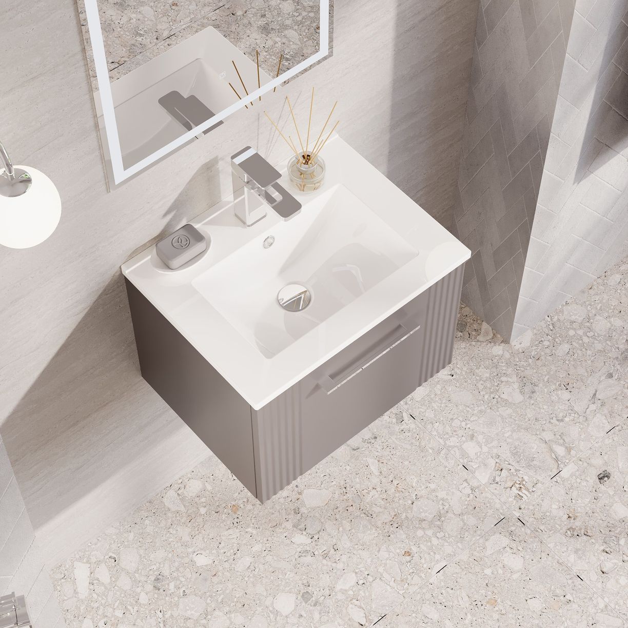 500mm W/H Single Drawer Vanity & Basin 2 - Satin Grey