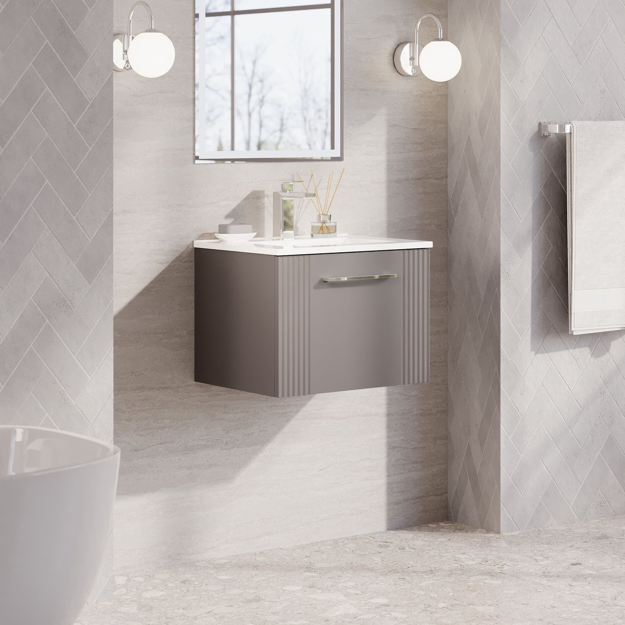 500mm W/H Single Drawer Vanity & Basin 2 - Satin Grey