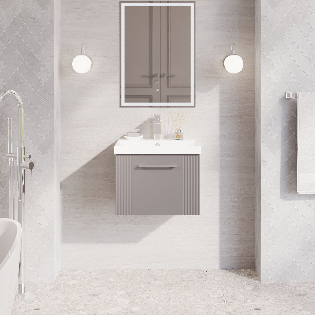 500mm W/H Single Drawer Vanity & Basin 3 - Satin Grey