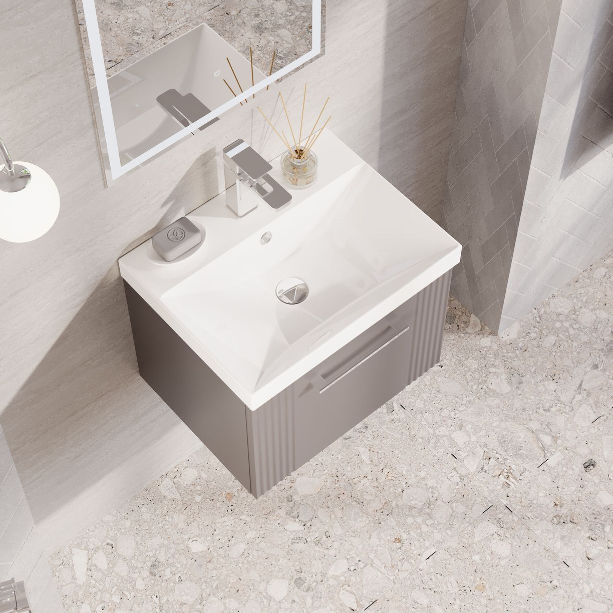 500mm W/H Single Drawer Vanity & Basin 3 - Satin Grey