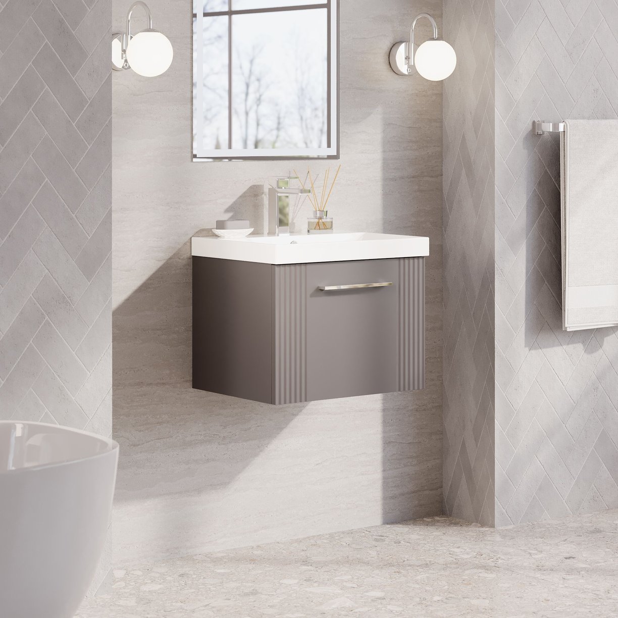 500mm W/H Single Drawer Vanity & Basin 3 - Satin Grey