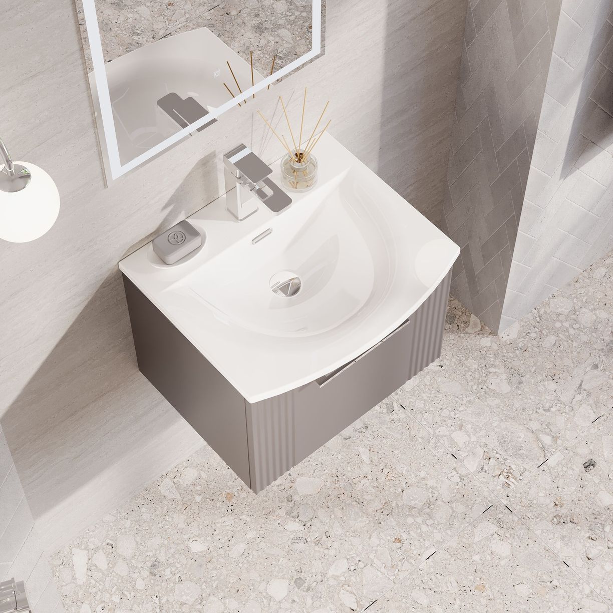 500mm W/H Single Drawer Vanity & Basin 4 - Satin Grey