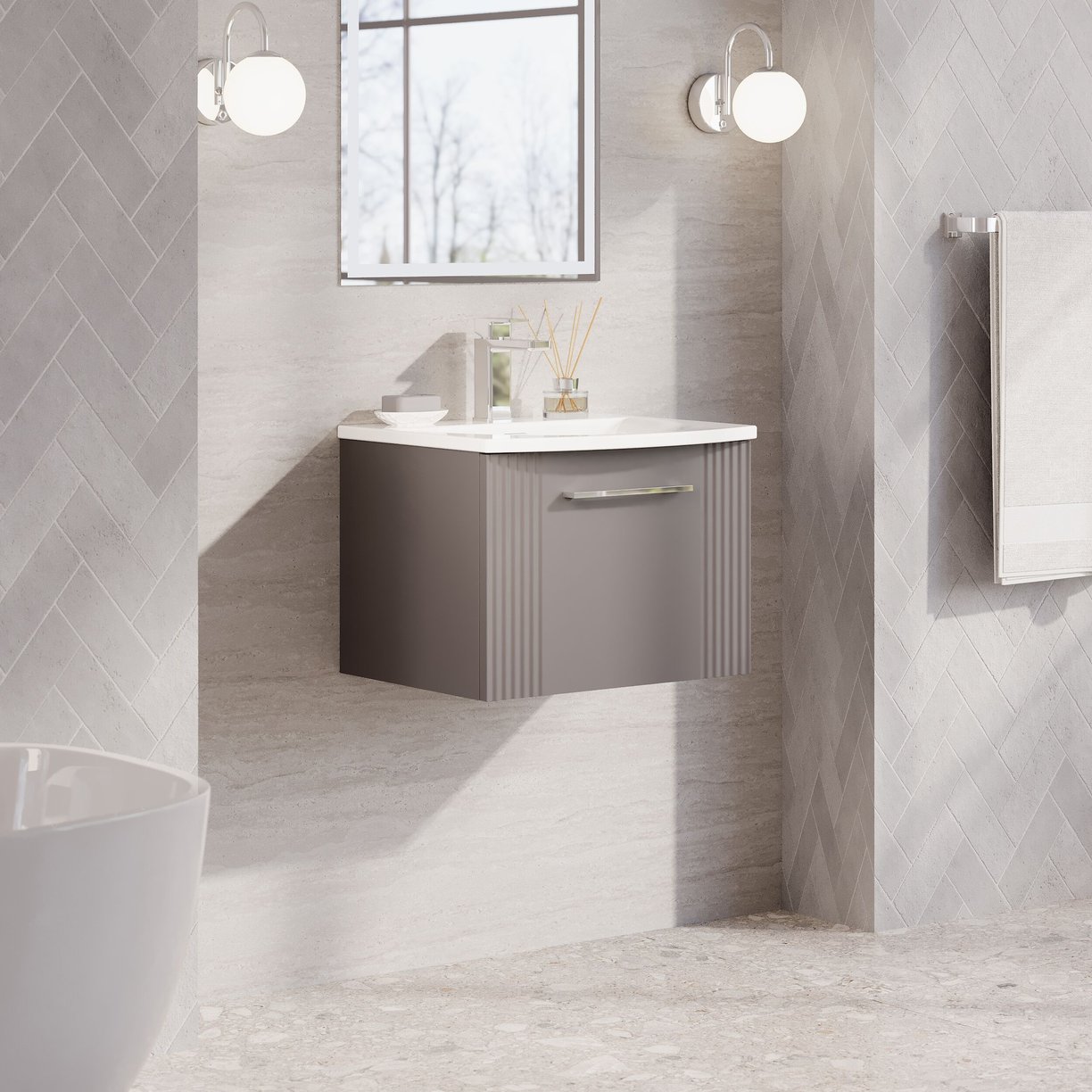 500mm W/H Single Drawer Vanity & Basin 4 - Satin Grey